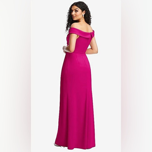 New After Six CUFFED OFF-THE-SHOULDER PLEATED FAUX WRAP MAXI DRESS THINK PINK 6R - Picture 3 of 6